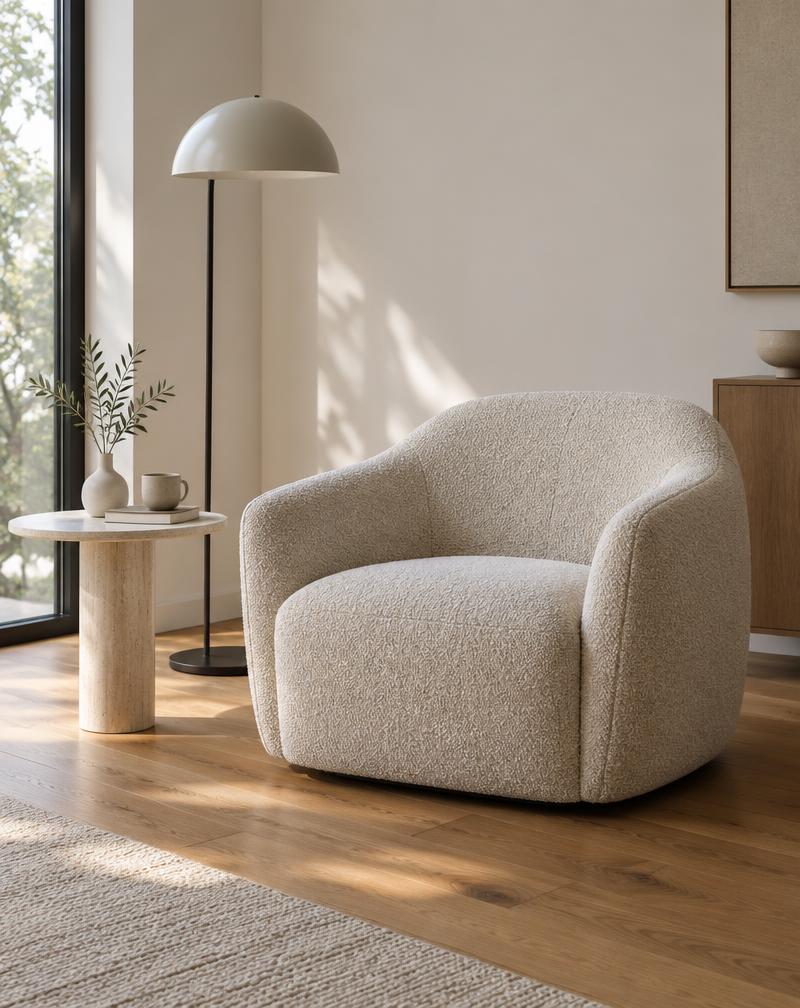 Modern fabric armchair in a living room