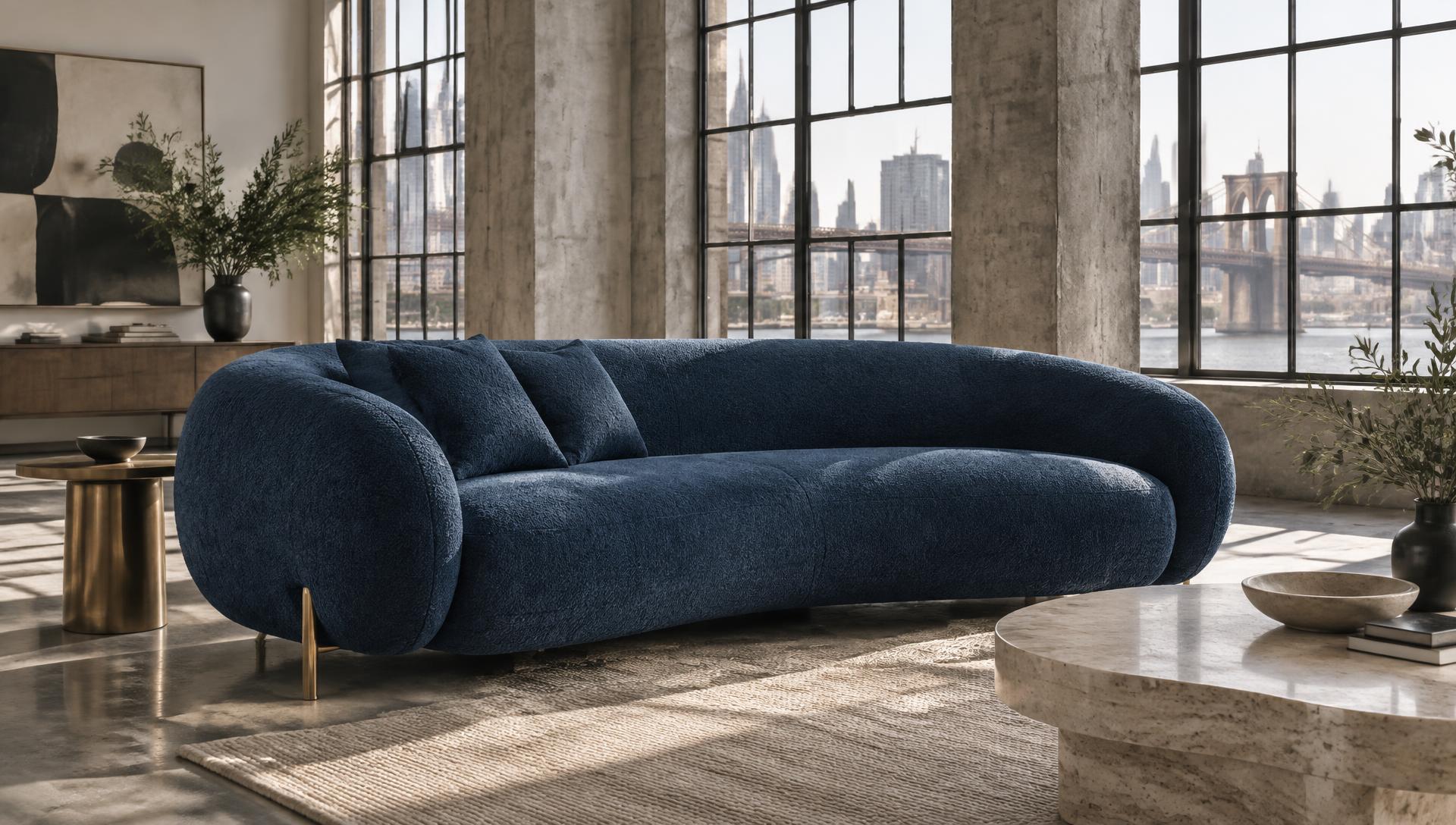 Deep blue sofa in a New York loft
